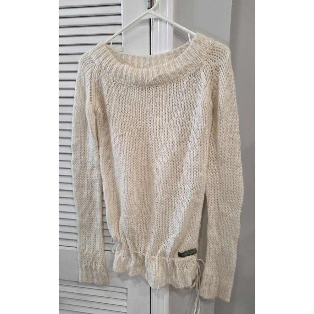 Womens Rip Curl Cream Open-Knit Boatneck Sweater Large Ivory Pullover